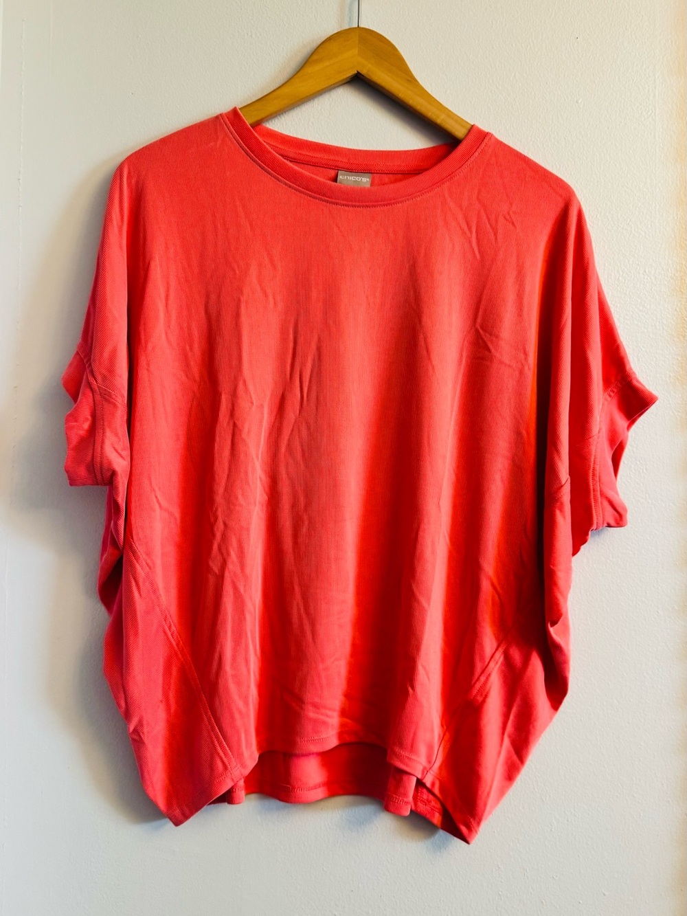 Chico's (S/M) Coral Ribbed Modal Batwing Dolman Top Oversized‎ EUC